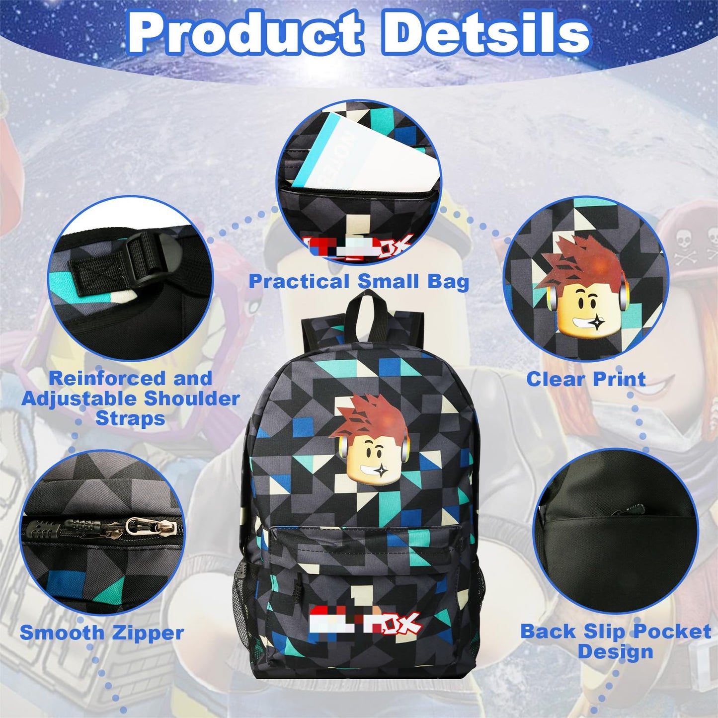 yumcute De-mn Backpack Kids, Teen Game School Bags, Children Primary Schoolbag, Children's School Backpack, 17 Inch Large Capacity Travel Rucksack Waterproof Boys Girls Book Bags for Aged 3-12 Years