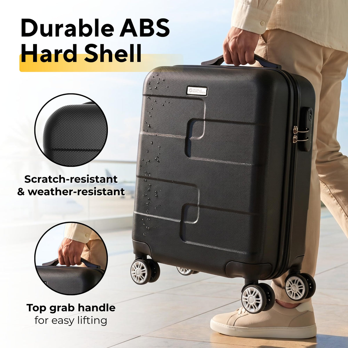 WORLD EXPLORER Cabin Suitcase 55x40x20cm, 34L Carry-On Cabin Bag, Dark Grey