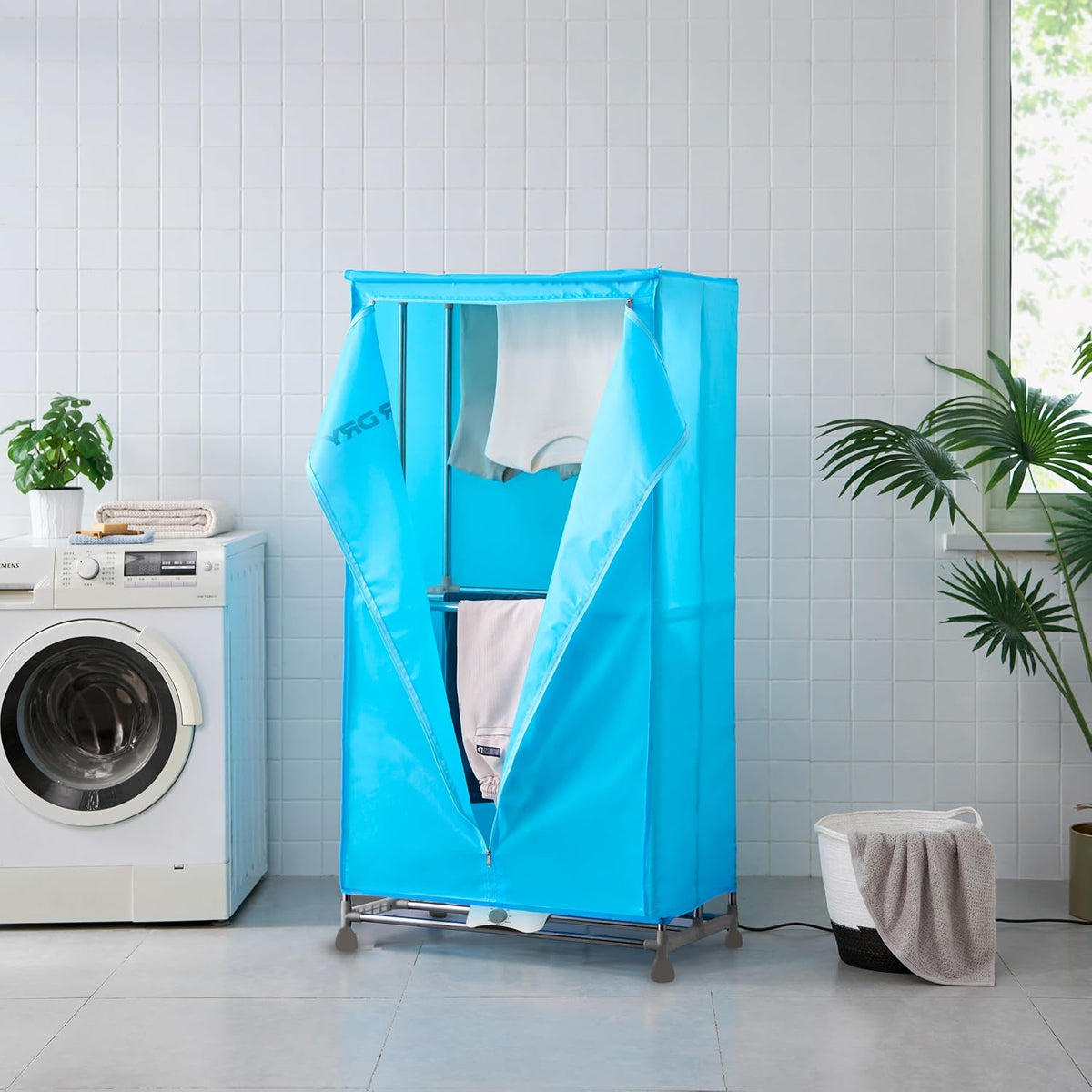 Electric Clothes Dryer with Sock Clip, 2-Tier Foldable Heated Clothes Airer with Cover,20KG Large Capacity Warm Air Drying Wardrobe,1500W Heated Clothes Airer,Energy-Efficient Clothes Drying Rack