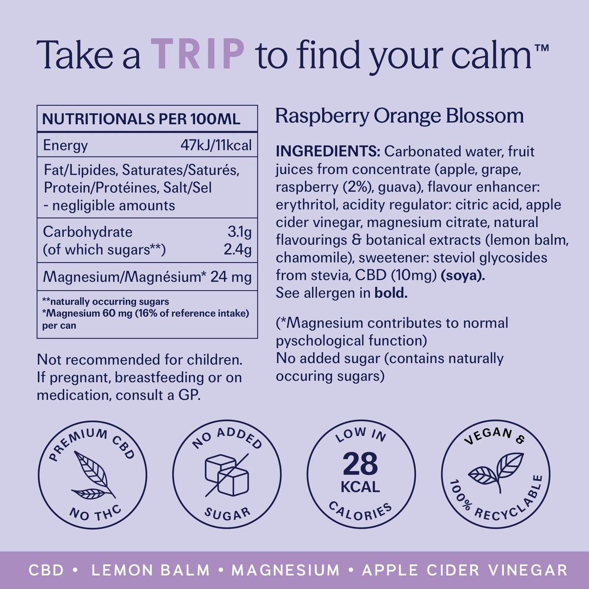 TRIP Sparkling Drink, Low Calorie, Vegan, Peach Ginger, 12 pack