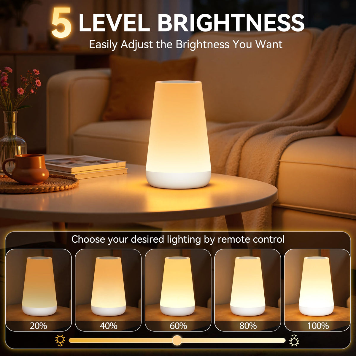 Auxmir Night Light 2 Pack, LED Touch Bedside Table Lamp, 2500mAh Rechargeable Light with RGB Color Changing, Portable Lamp for Children, Kids, Bedroom, Living Room, Camping