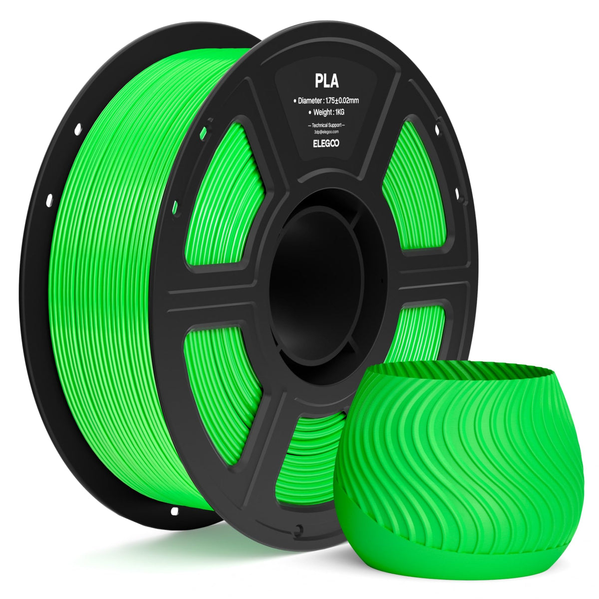 ELEGOO PLA 3D Printer Filament 1.75mm Black 1KG, Easy to Use, Durable