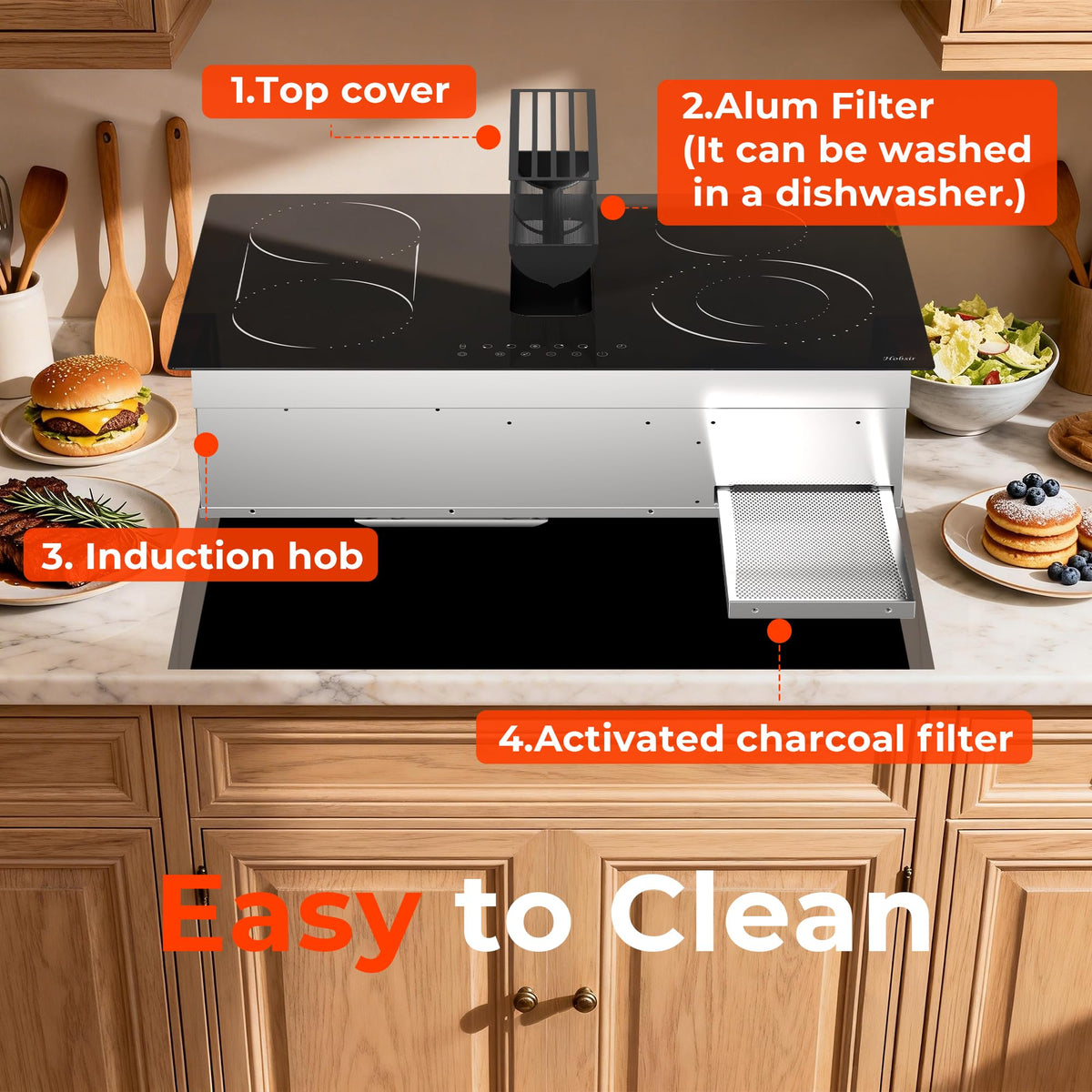 Hobsir Ceramic Hob with Knobs, Built-in Electric Cooker Hob 4 Burners 60 cm