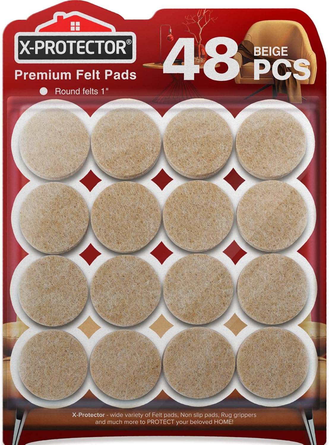Chair Pads Floor Protectors X-PROTECTOR 48 PCS 25mm - Felt Furniture Pads