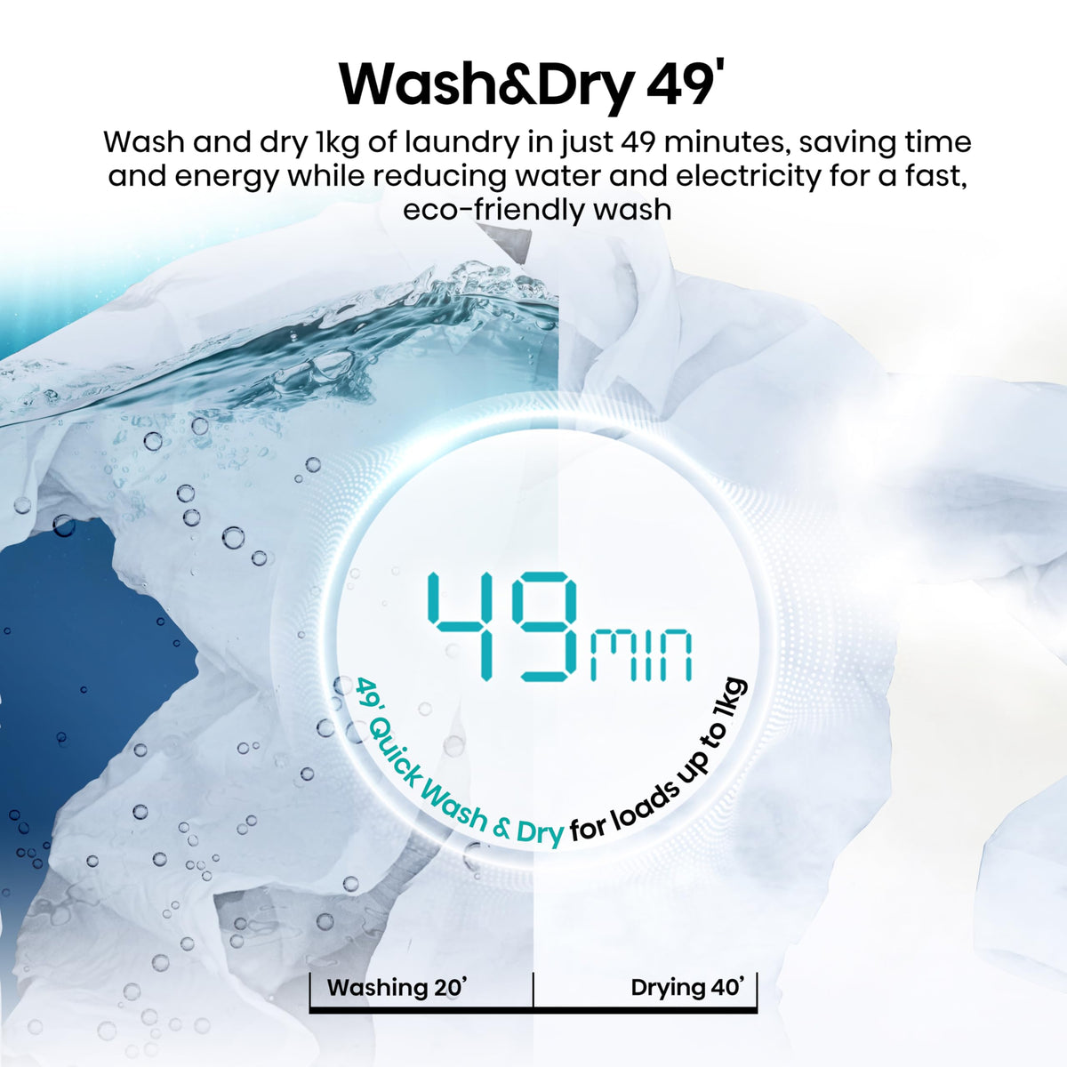 Hisense 3S Series WD3S8043BB3 Wifi Connected 8Kg and 5Kg Washer Dryer with 1400 rpm - Black - A-D Rated