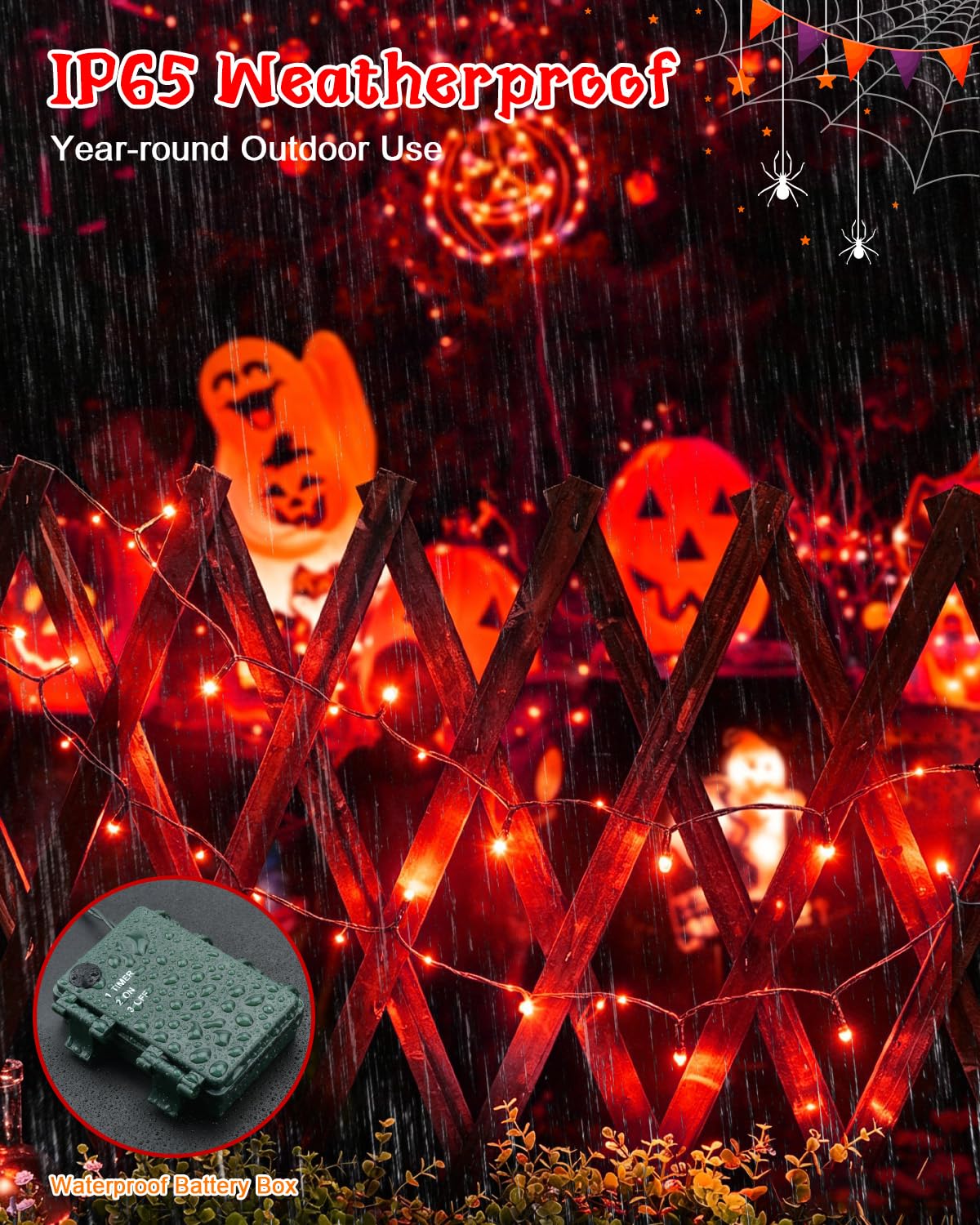 Dalugo Halloween Decoration Lights, 5M 50 LED Orange Purple White Fairy Lights with Timer, IP65 Waterproof Battery Powered Lights for Indoor Outdoor Autumn Halloween Decorations(Green Wire)