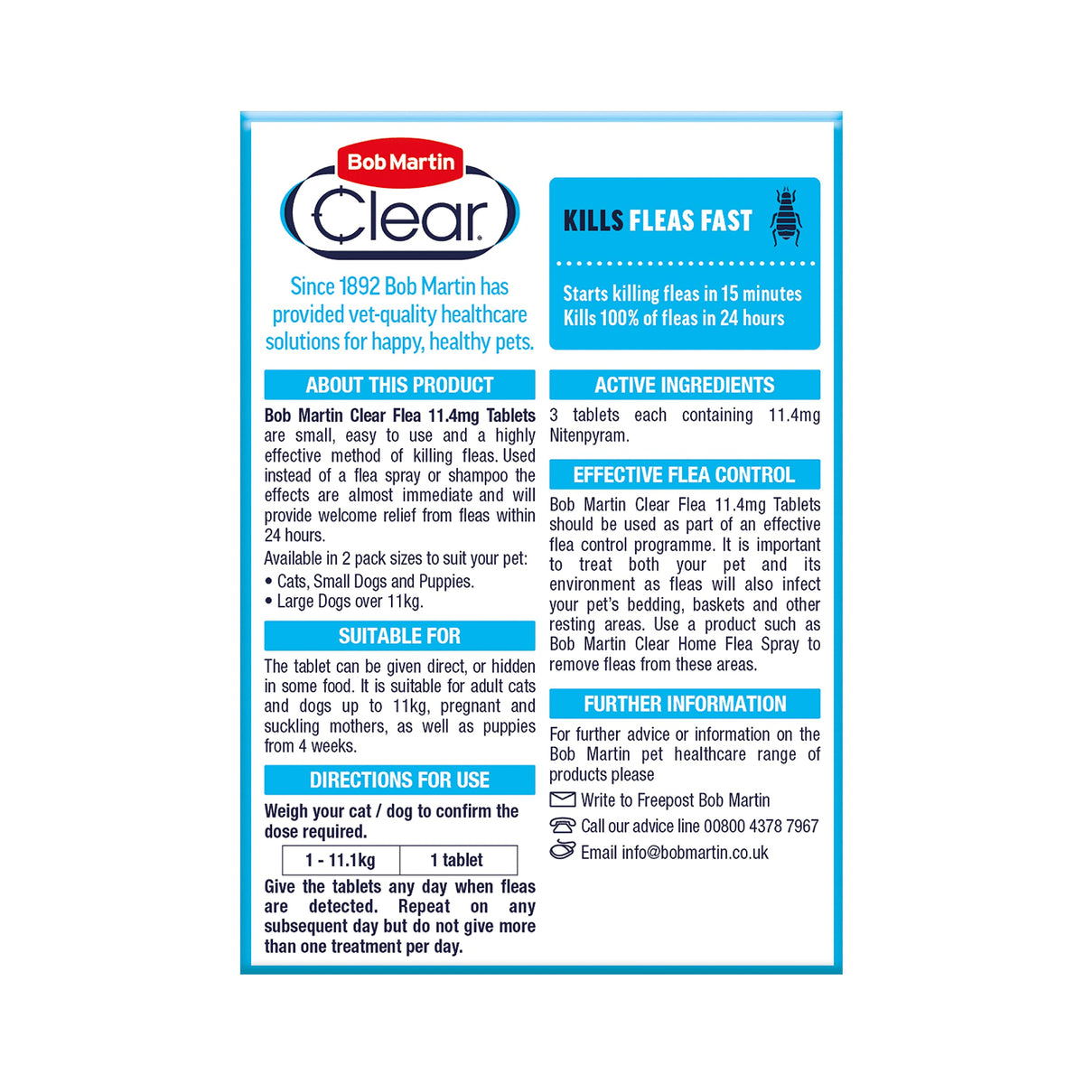 Bob Martin Clear Flea Tablets for Cats and Small Dog Under 11 Kg, 3 Tablets
