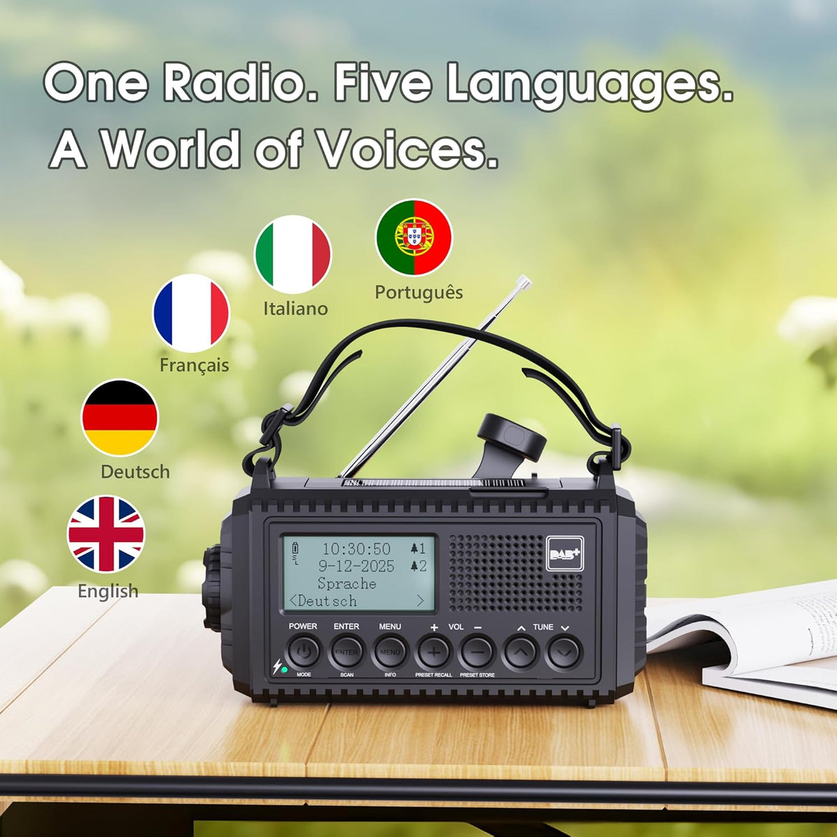 ROCAM Wind up Radio Solar, Battery, Torch, Portable DAB Radio