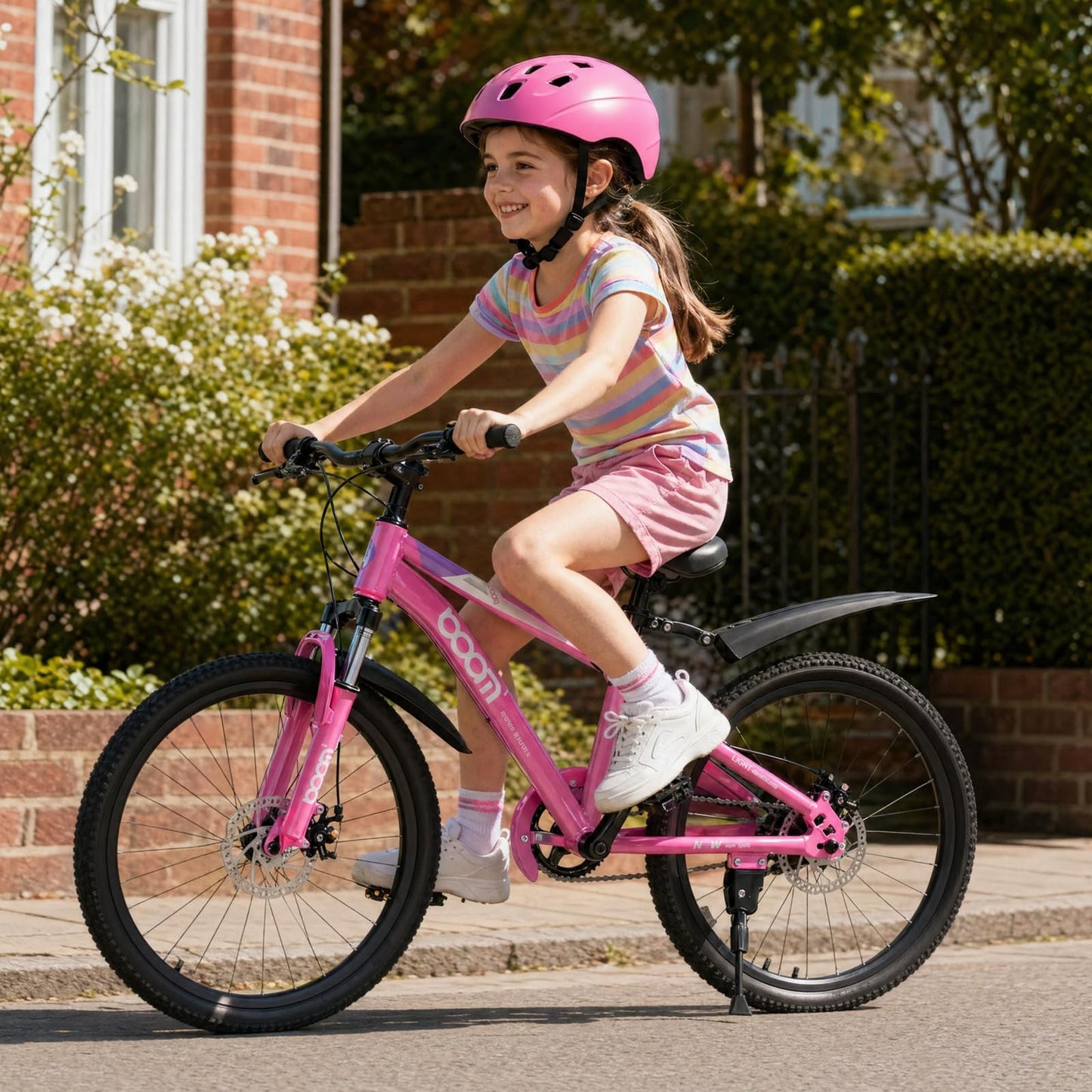 BSTSEL Kids Road Bike 18" with Front Suspension, Disc Brakes & Kickstand — Pink