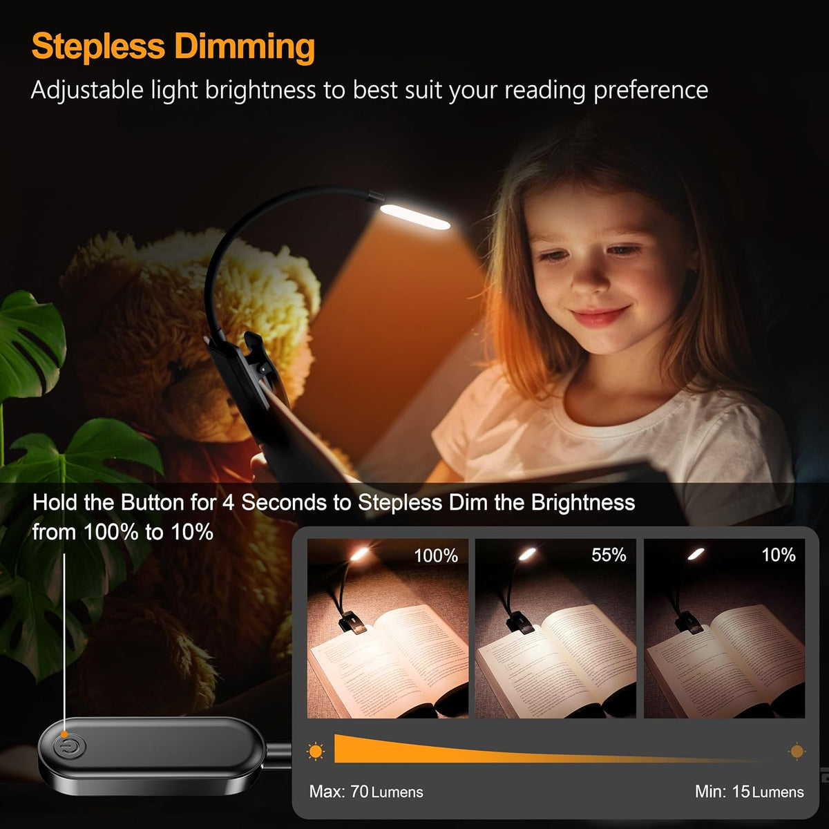 Gritin 16 LED Reading Light, Book Light - Eye Caring 3 Color Temperatures