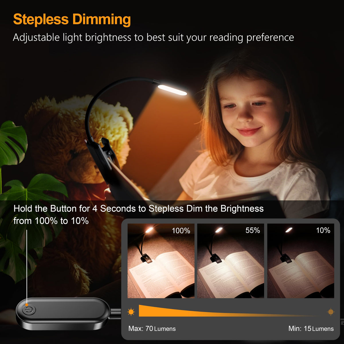 Gritin 16 LED Reading Light, Book Light - Eye Caring 3 Color Temperatures