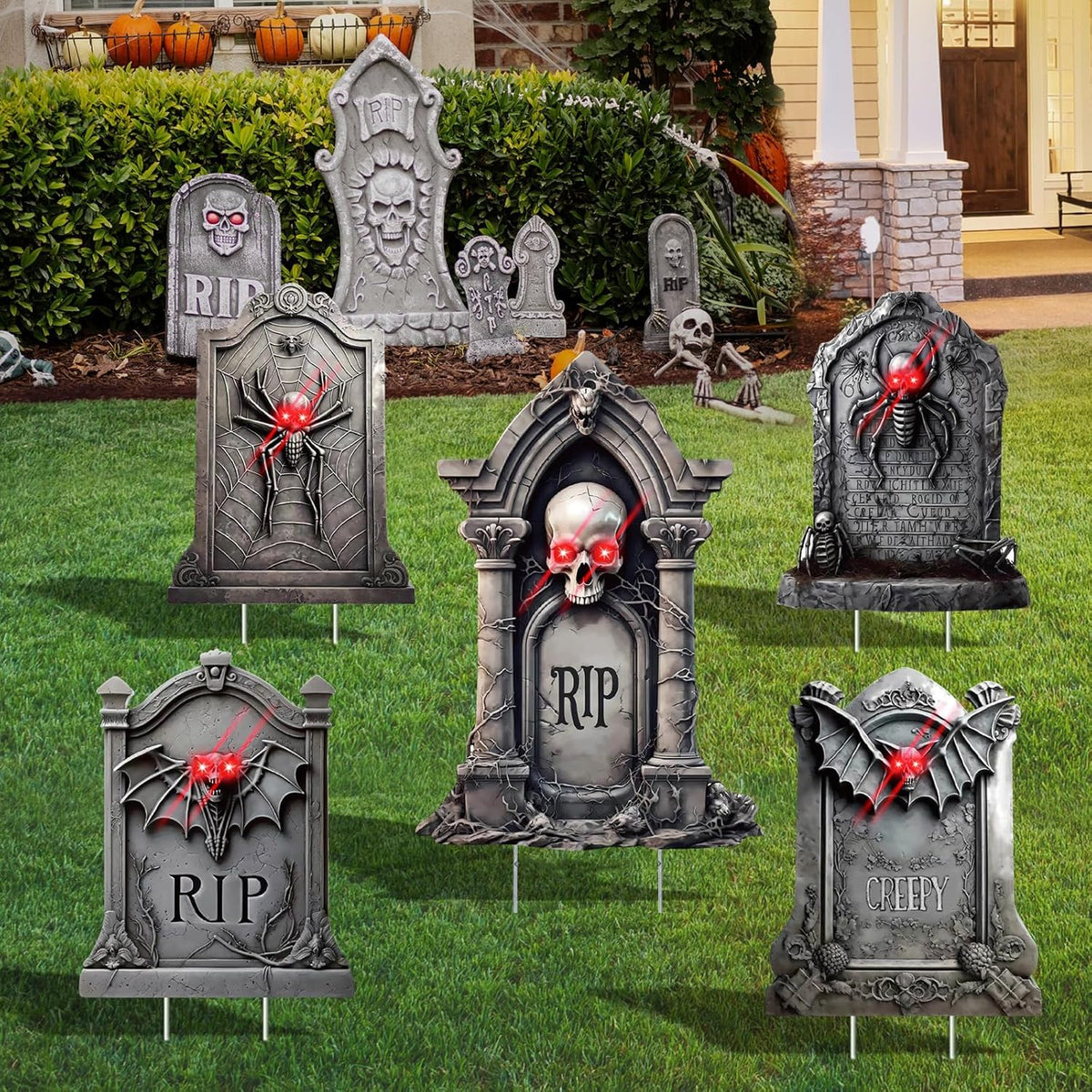 10 Pack Halloween Yard Signs, Fluorescent Skeleton Hands and Tombstones