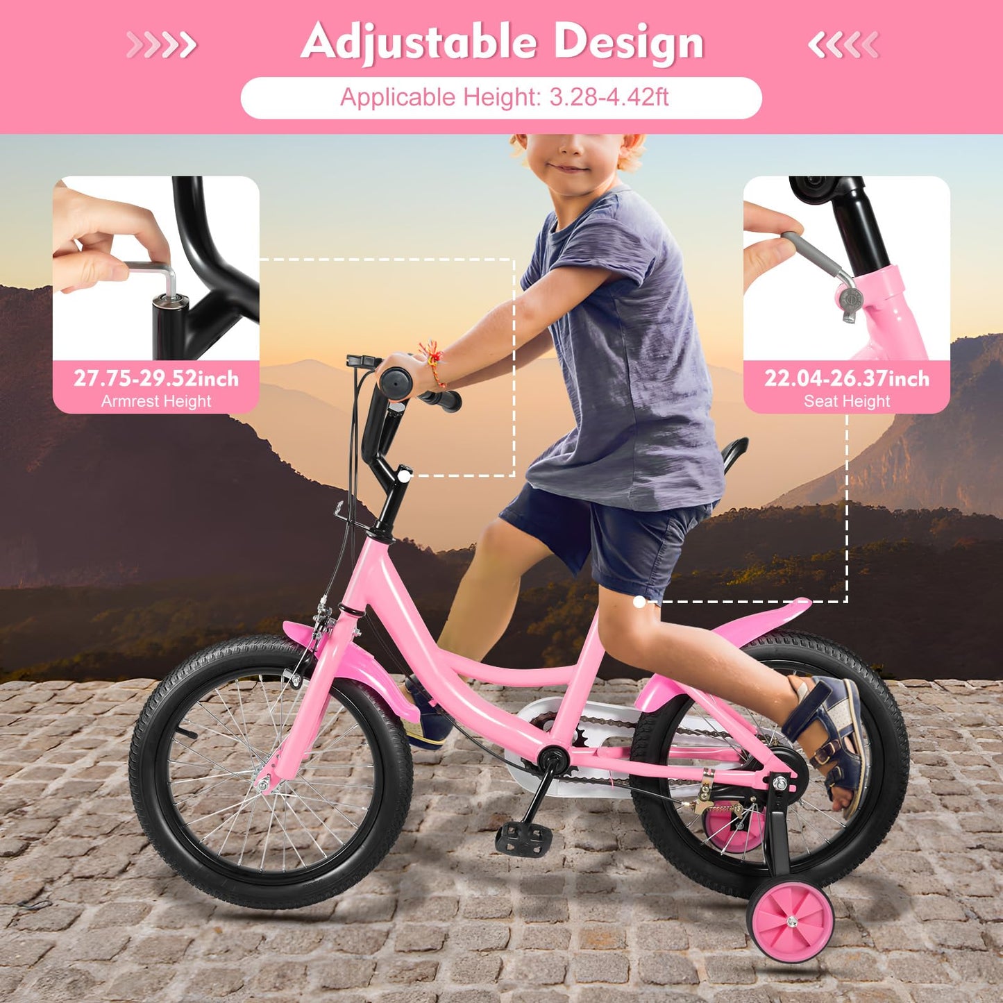 16 Inch Kids Bike with Training Wheels | For Boys & Girls Ages 5-8 | Dual Hand Brakes, Mudguards, Carbon Steel Frame Children's Bicycle