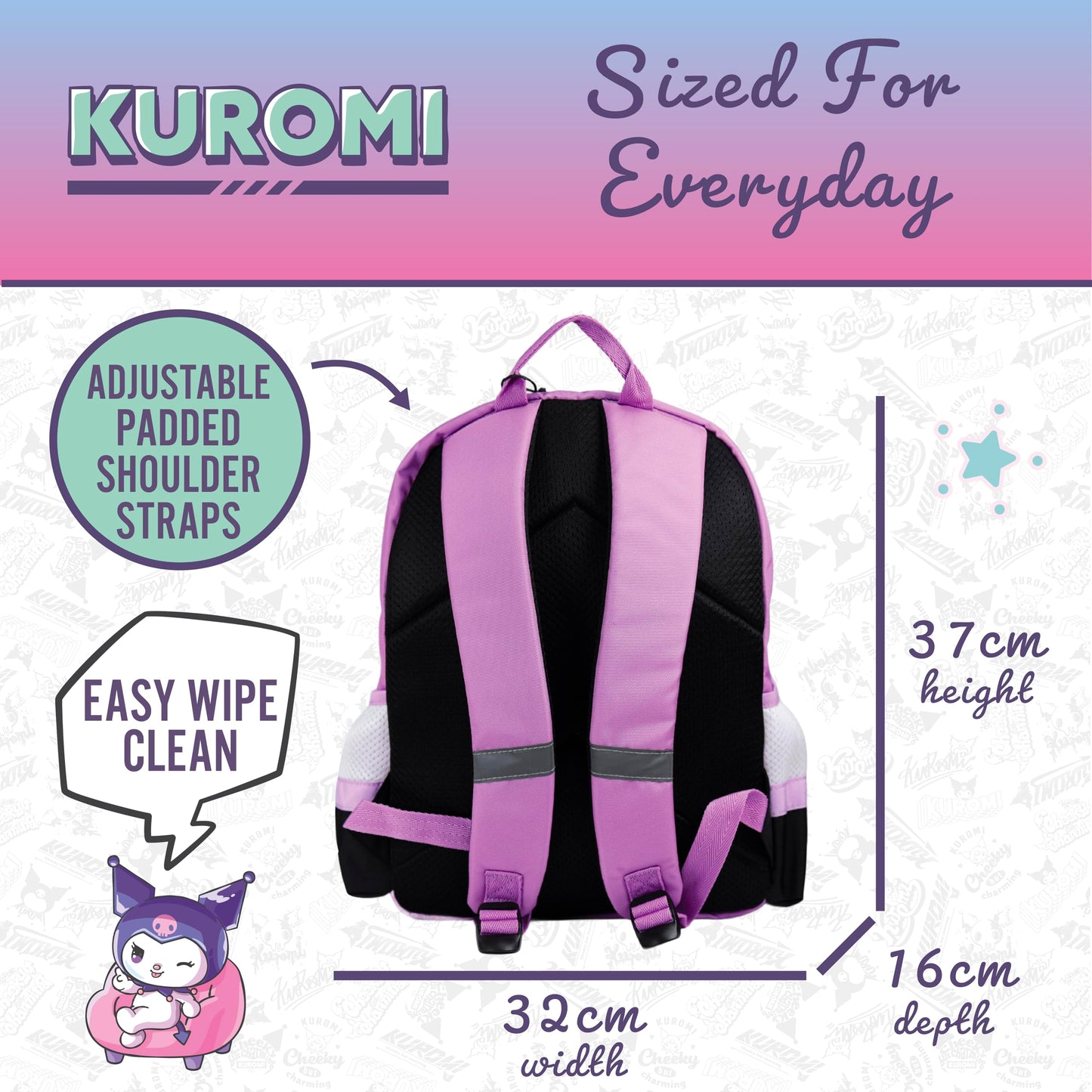 Blue Sky Studios KPop Demon Hunters HUNTR/X Backpack - Official Merchandise - Lightweight Kids School Bag with Padded Straps, Front Pocket & Silver Holographic Details - 36cm K-Pop Purple Rucksack
