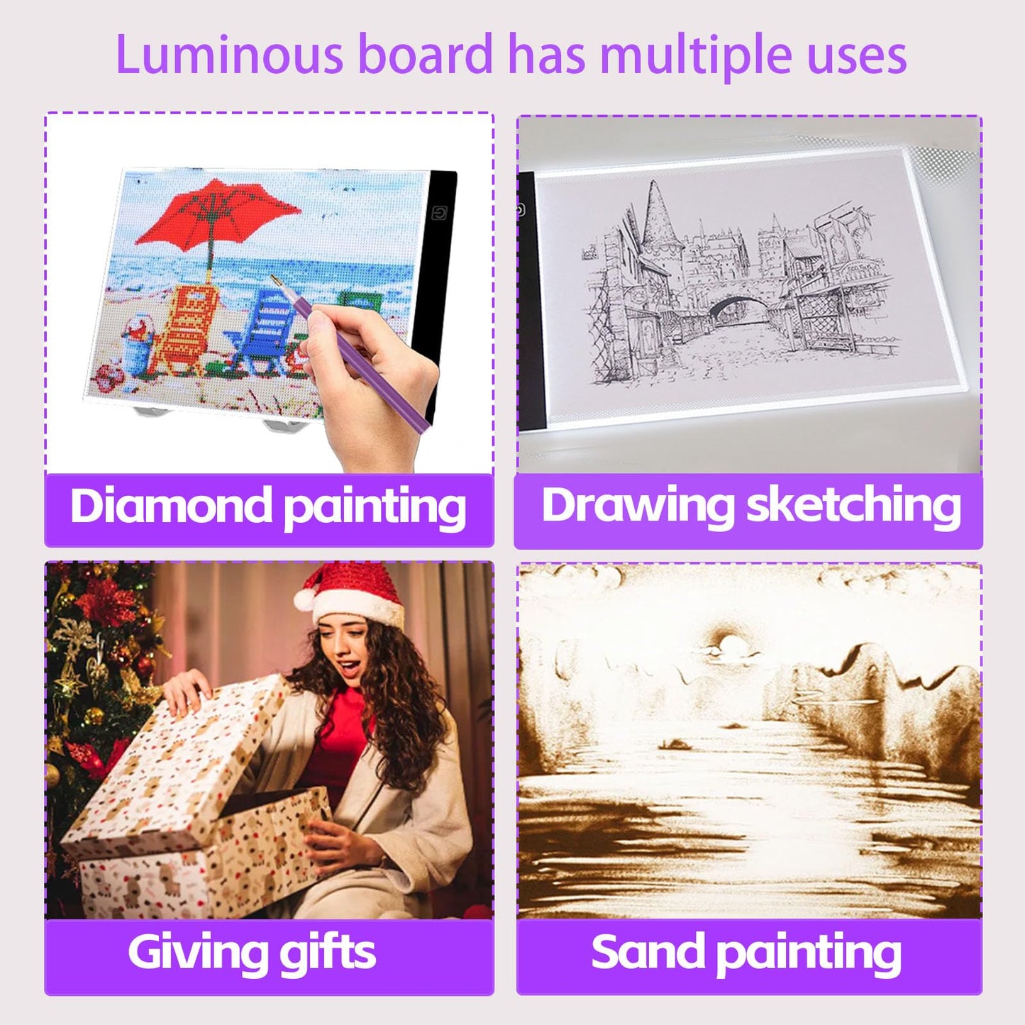 DNSGOOR 189Pcs All Inclusive Diamond Art Accessories Kit Diamond Painting A4 LED Light Pad Set with Diamond Art Sealer Glue Stand Storage Case Pens 5D Painting Tools for DIY Drill Craft