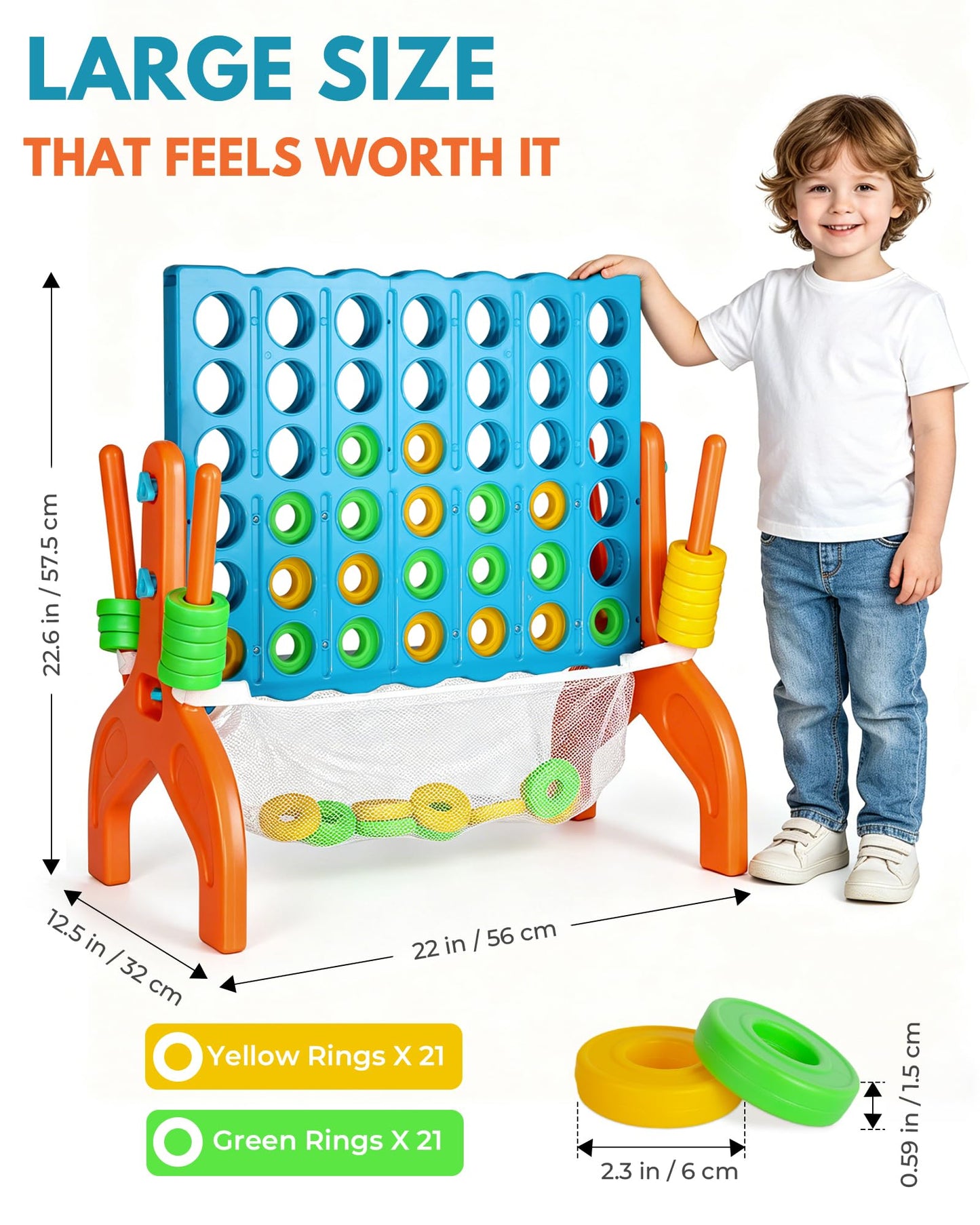 Large Four in a Row Strategy Game – Premium Quality Four in a Row Game for Kids Aged 3 and Up, Perfect for Indoor and Outdoor 4 in a Row Fun, Family Gatherings, and Parties
