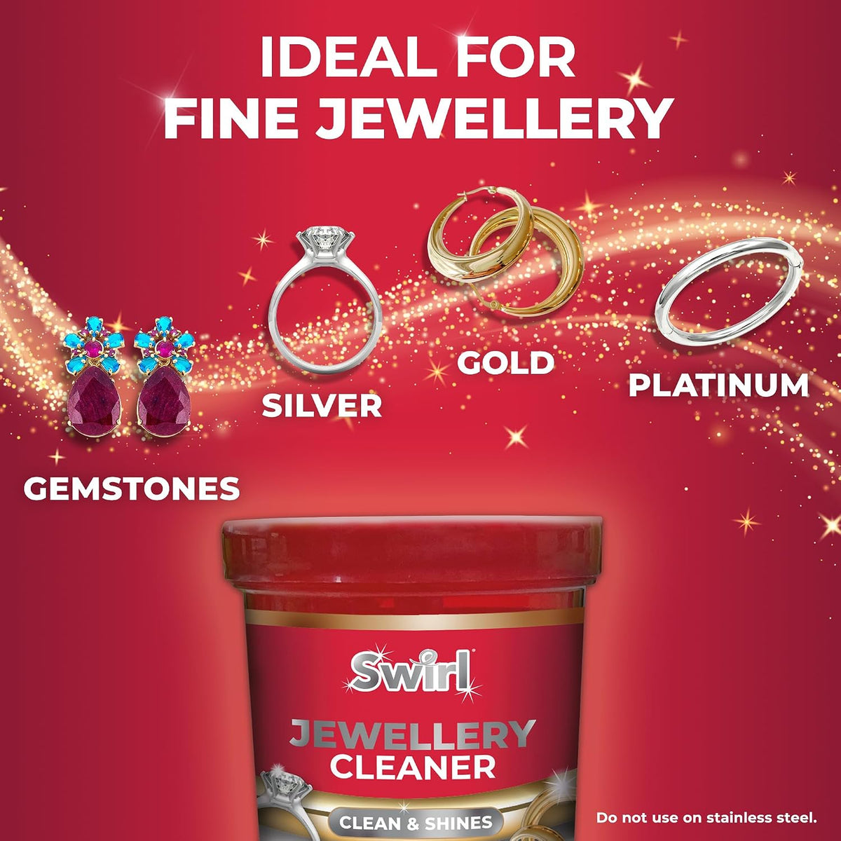 Swirl Liquid Jewellery Cleaner with Basket for Silver, Gold, Platinum, Gemstones & Diamonds | Clean and Shines (145ml)