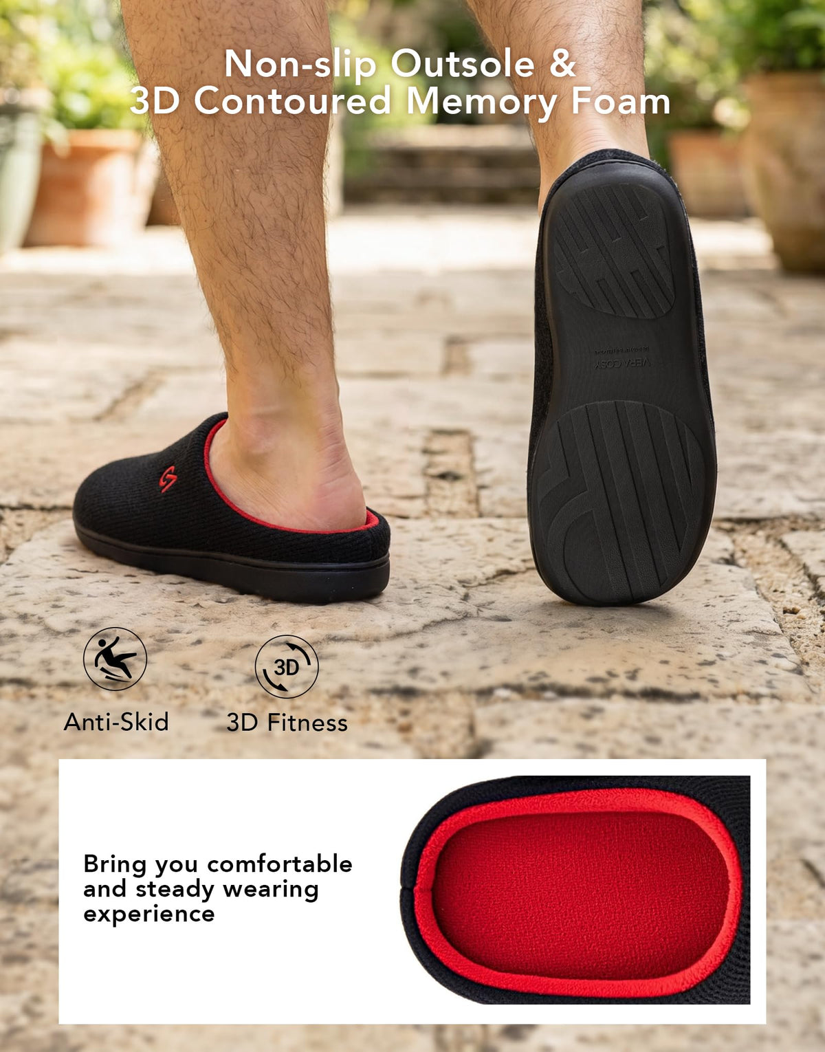 VeraCosy Men's Two-Tone Memory Foam Slippers