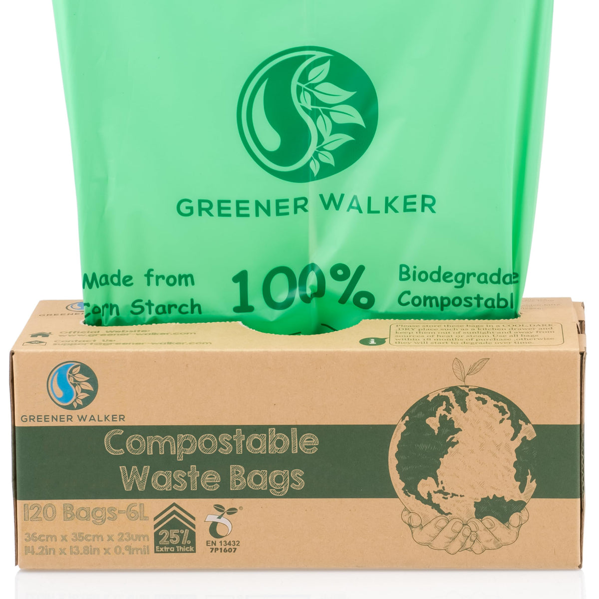 Greener Walker 6L-150Bags 100% Compostable Biodegradable Bin Liners 6L/10L/30L Food Waste Bags with EN13432 Certificate Caddy Kitchen Bin Liners