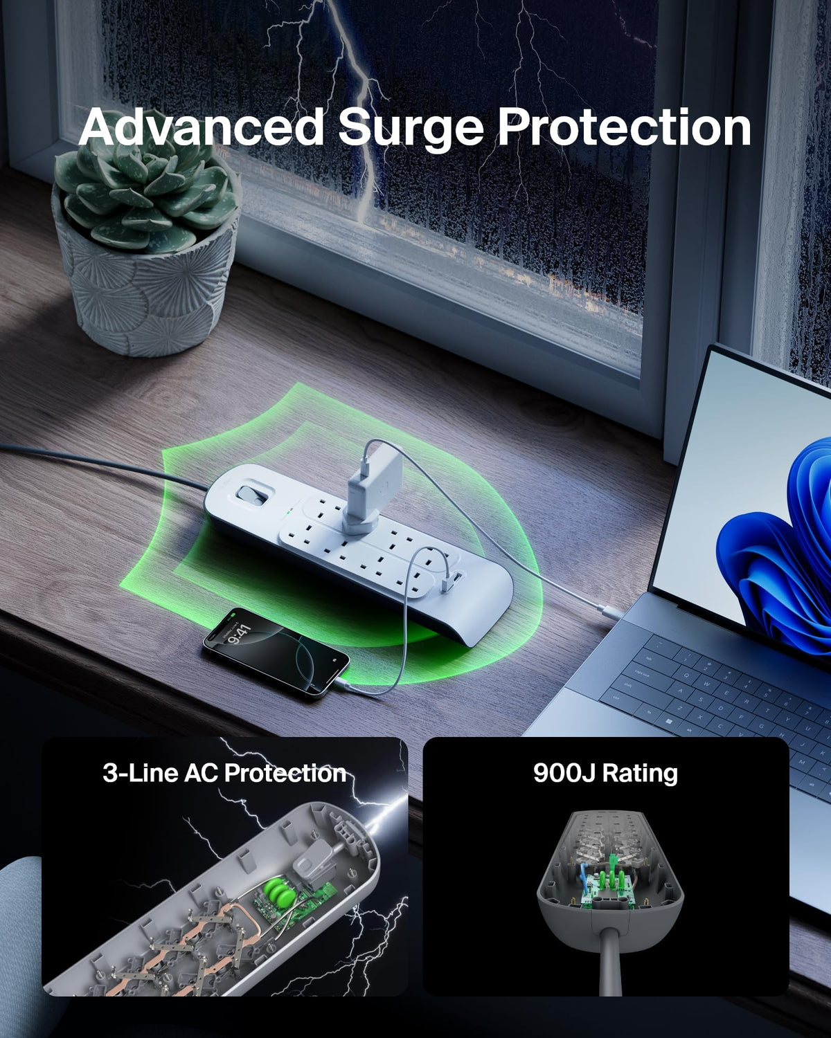 Belkin 4 Way/4 Plug 2 m Surge Protection Extension Lead Strip, White