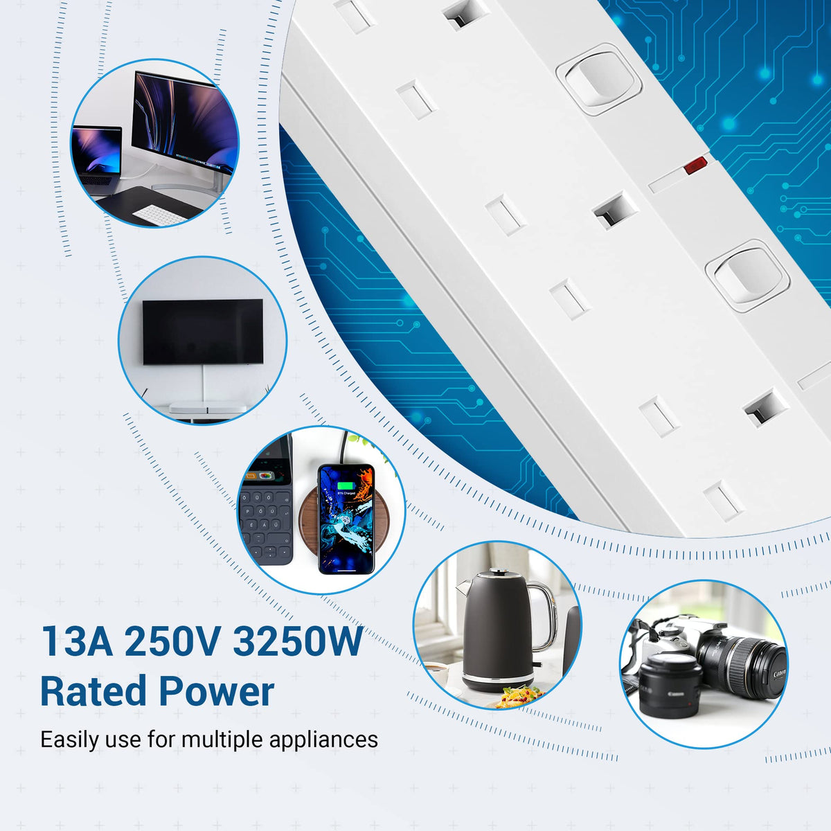 DEWENWILS 6 Way Surge Protected Extension Lead with Individual Switches