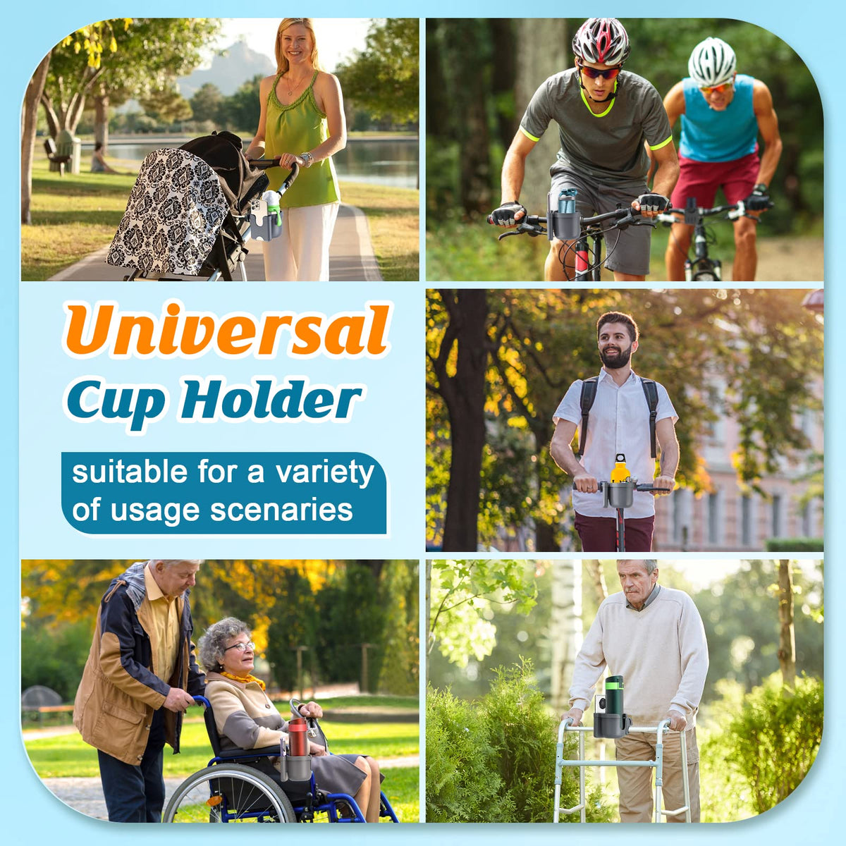 2-Pack Pram Cup Holder with Phone Holder, Universal Pram Buggy Accessories