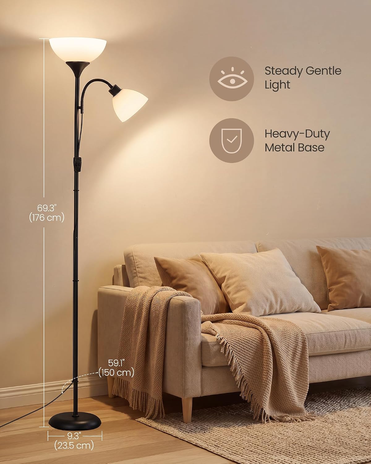 VASAGLE LUSIA LED Floor Lamp, Uplighter, Reading Light, 38.5x23.5x176cm