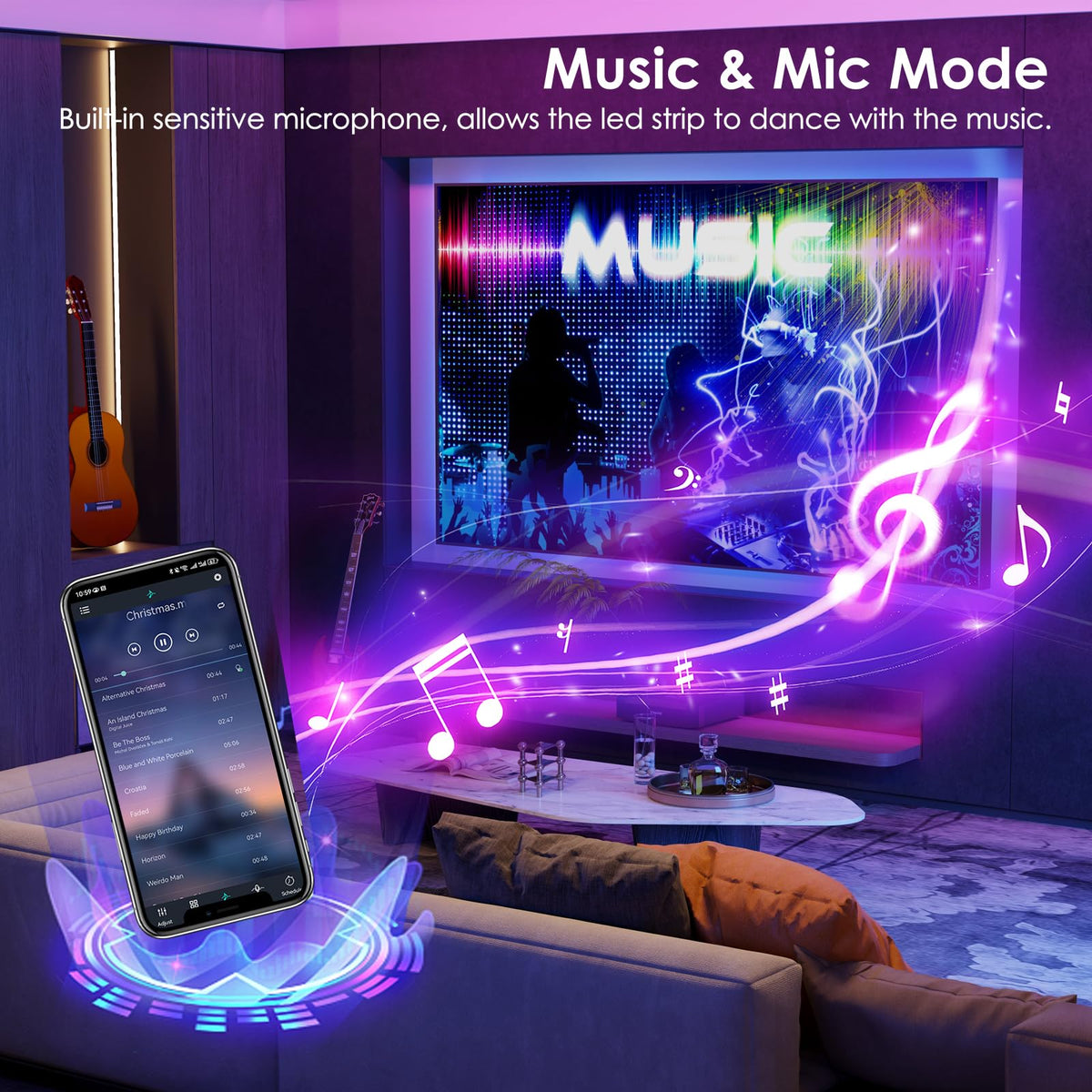HOVVIDA LED Strip Lights 10M, 1x10M, 30 LEDs/Meter, 24V RGB LED Strip Light, 300 LEDs, APP and Remote Control, Music Mode, Timer Mode, LED for Bedroom, Living Room, Kitchen, Party