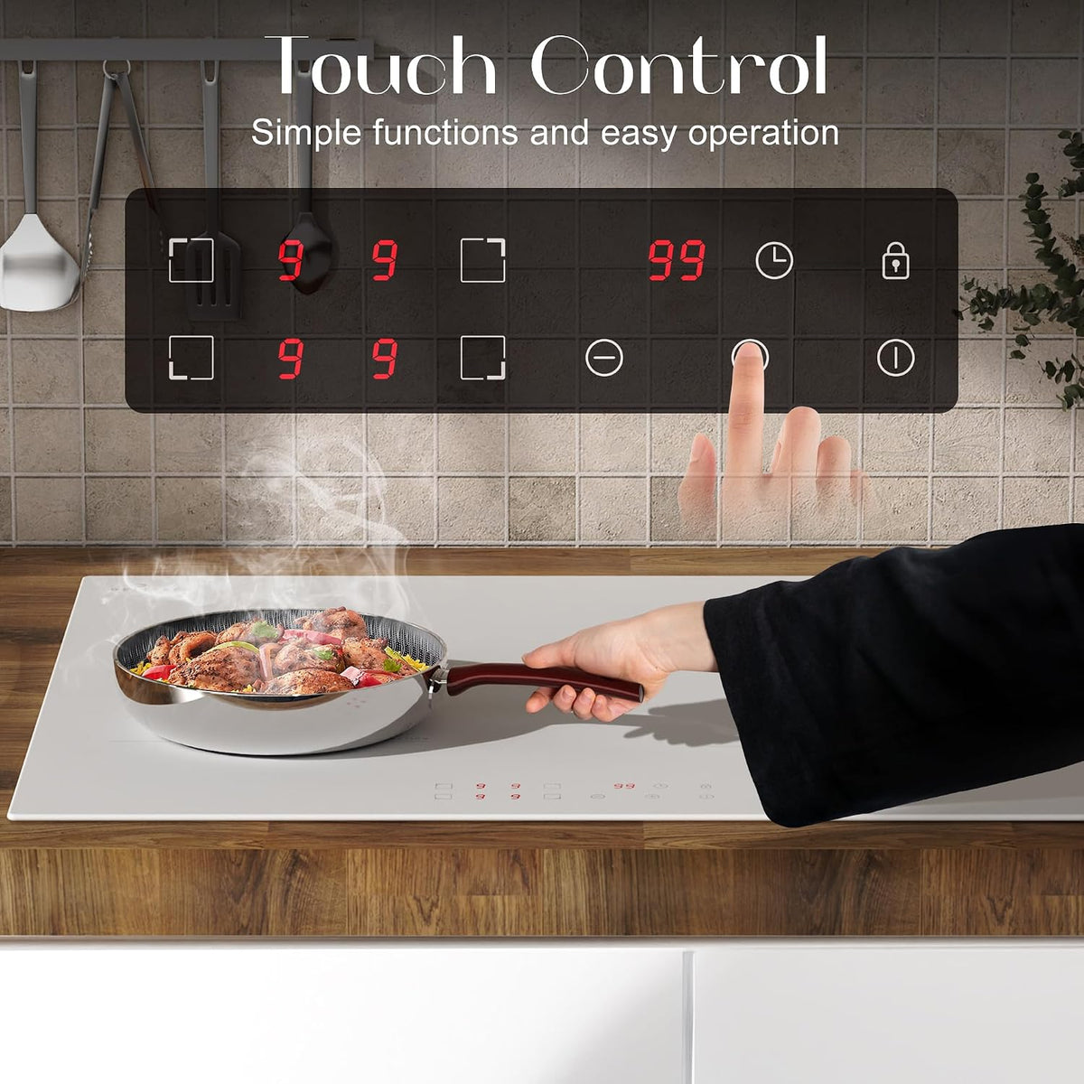 White Induction Hob 4 Ring Plug in, 2800W Electric Hob 13amp