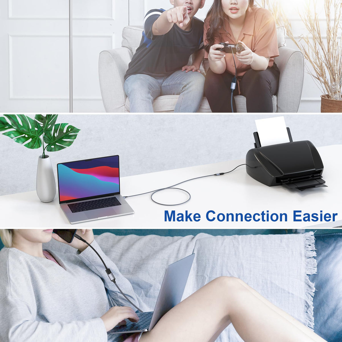 RAVIAD USB Splitter 3 Port, 1 Male to 3 Female USB 2.0 Extension Cable 1M