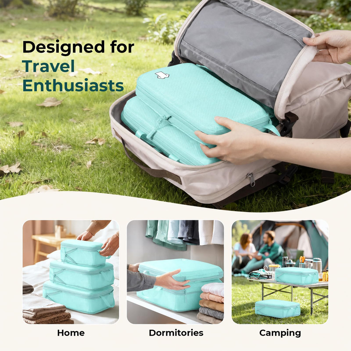 Samfolk Compression Packing Cubes for Suitcases Packing Cubes Compression Set Waterproof Suitcase Organiser Bags for Travel Suitcase Luggage Packing Organizer Bags Travel Essentials Black 8 Set