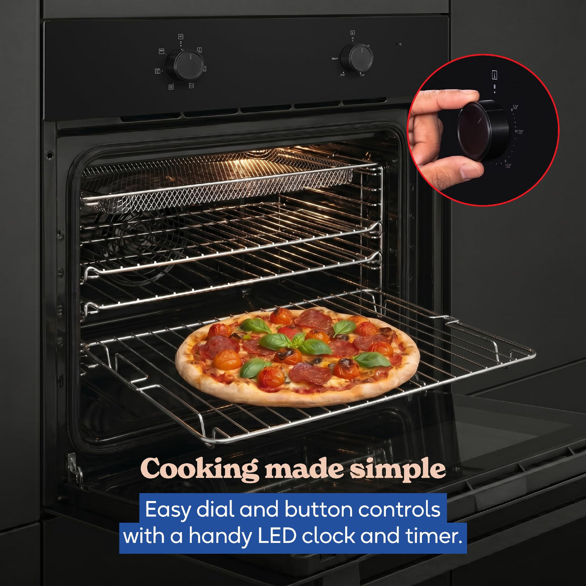Russell Hobbs 70L, 60cm Wide, Single Electric Built-in Fan Oven and Grill in Stainless Steel, 6 Oven Functions, RHFEO7004SS
