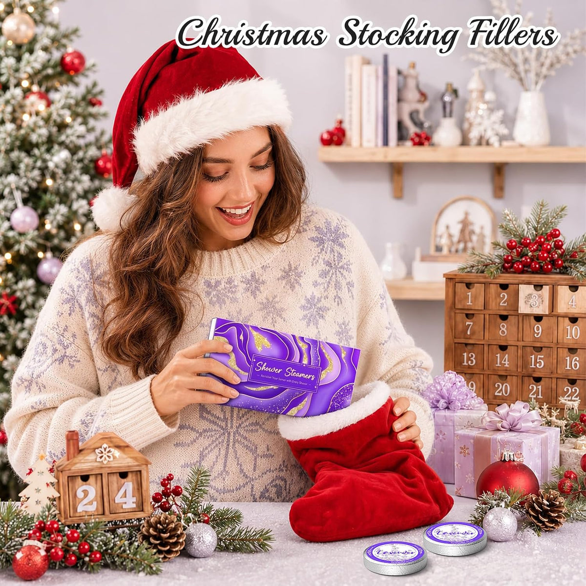 Linkax Shower Steamers Aromatherapy 8 Pcs, Christmas Gift for Women Purple