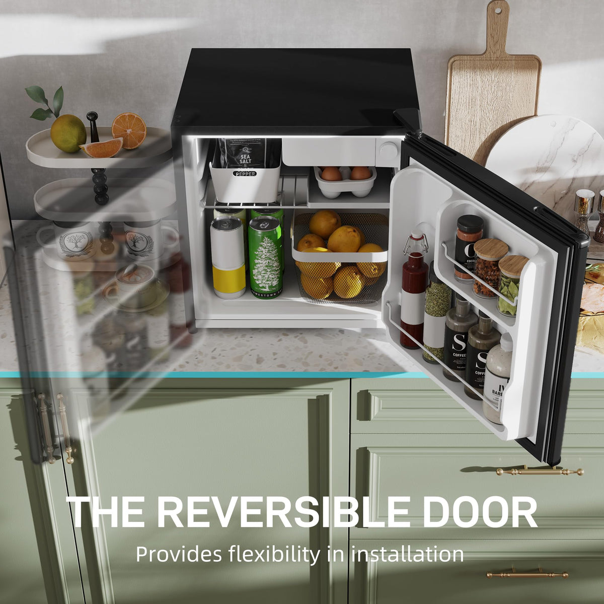 HOMCOM 46L Table Top Mini Fridge with Ice Box, Reversible Door, Cream