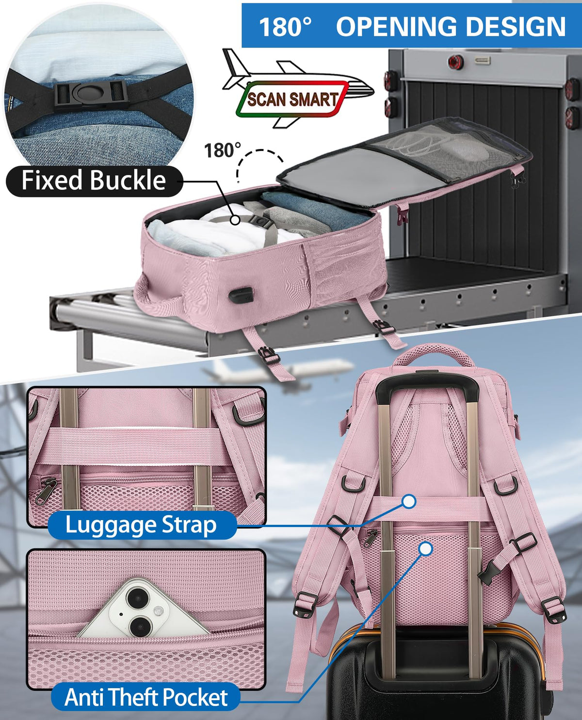KLOSTAIN Cabin Bags 40x20x25 for Ryanair Underseat Travel Backpack Hand Luggage Carry-ons Bag Cabin Size 20L for Airplanes Flight Ruscksack Black