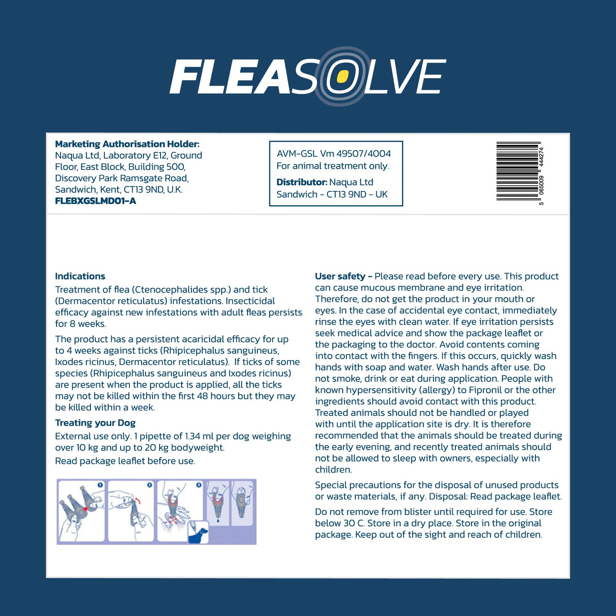 Dog Flea Treatment Small Dog x 6 - Spot on Flea Treatment for Dogs Small 2-10kg - FleaSolve Flea & Tick Solution - 6 x Pipettes - 6 x Doses