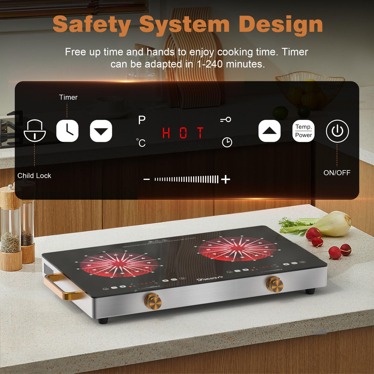 Double Ceramic Hob with Handle, Plug in 2 Ring Electric Hob