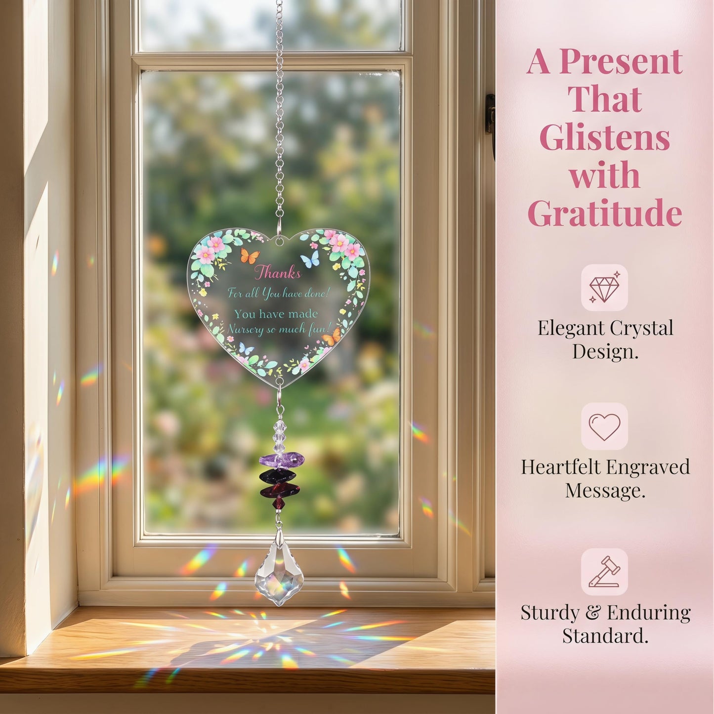 Teacher Gifts for Women Thank You Teachers Crystal Suncatcher Ornaments Teachers Day Graduation Retirement Christmas Birthday Appreciation Gift (Thanks)