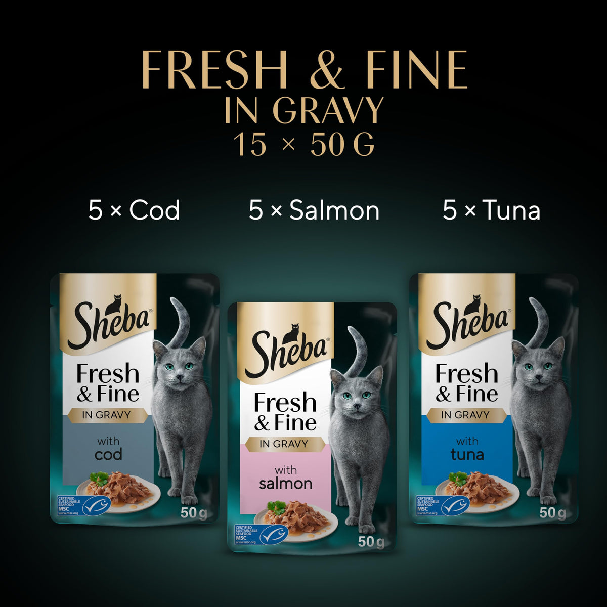 Sheba Cat Wet Food - Fresh and Fine - Cat Pouches Poultry in Gravy - 50 x 50 g Pack