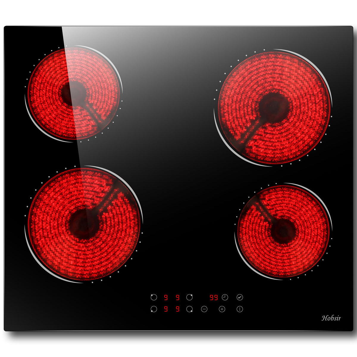 Hobsir Ceramic Hob with Knobs, Built-in Electric Cooker Hob 4 Burners 60 cm