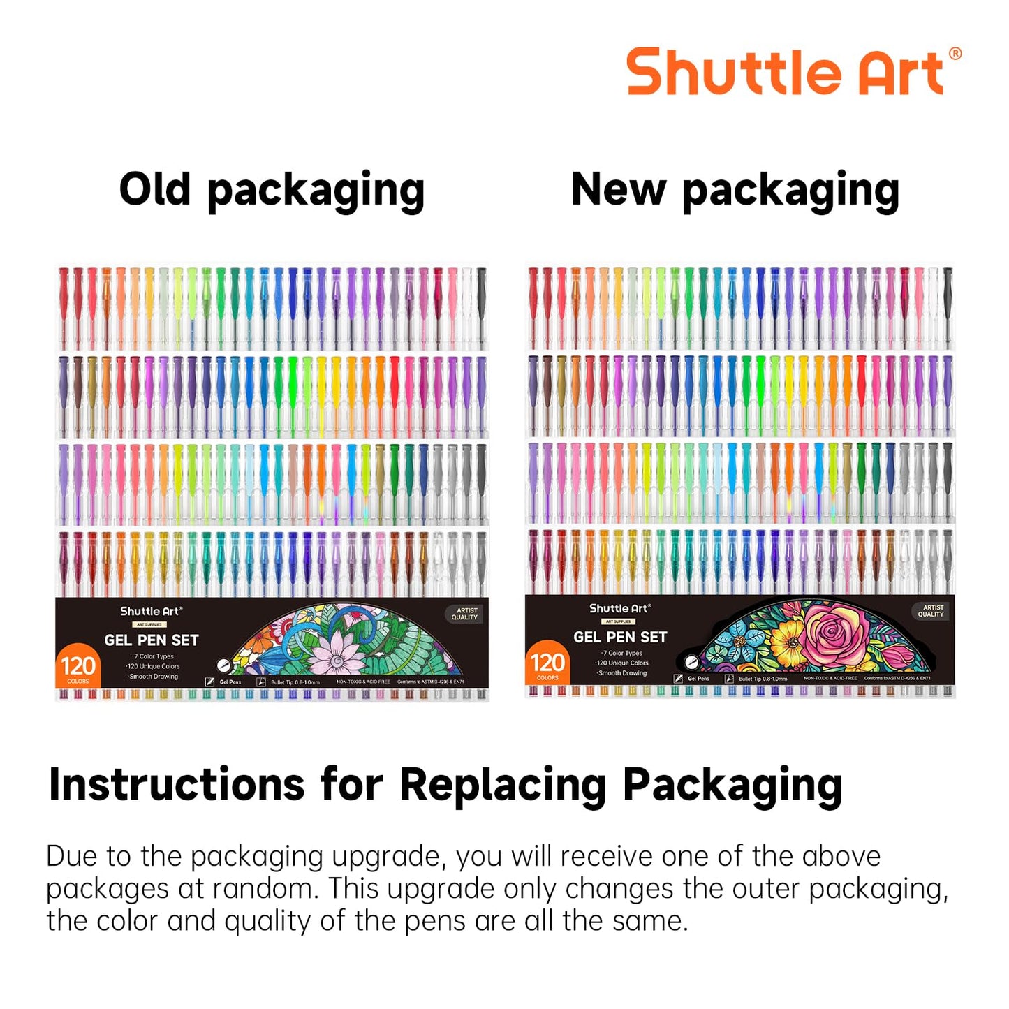 Shuttle Art Gel Pens for Colouring, 260 Pack Gel Pens Set, 130 Assorted Colours plus 130 Refills, Glitter Neon Pastel Metallic Colours, Ideal for Adult Colouring Books, Doodling, Drawing, Writing