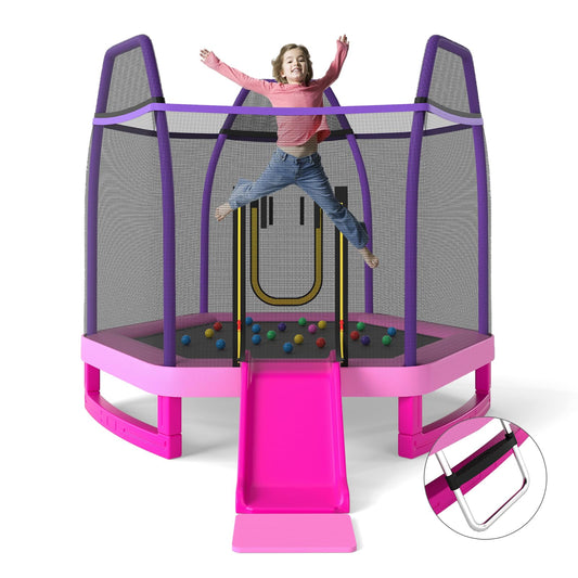COSTWAY 7ft Hexagonal Kids Trampoline with Slide, Ladder & 20 Ocean Balls — Max 270 kg | Ages 3+