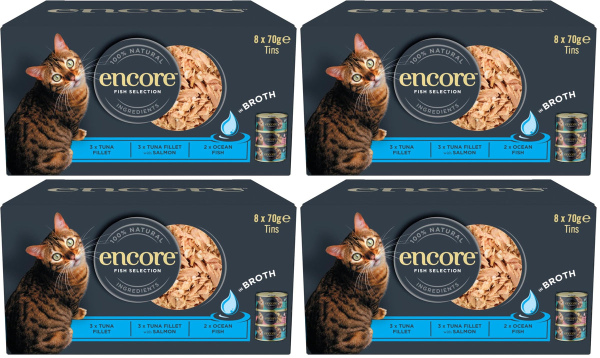 Encore Natural Wet Adult Cat Food, Fish Selection in Broth, 8x70g Tins