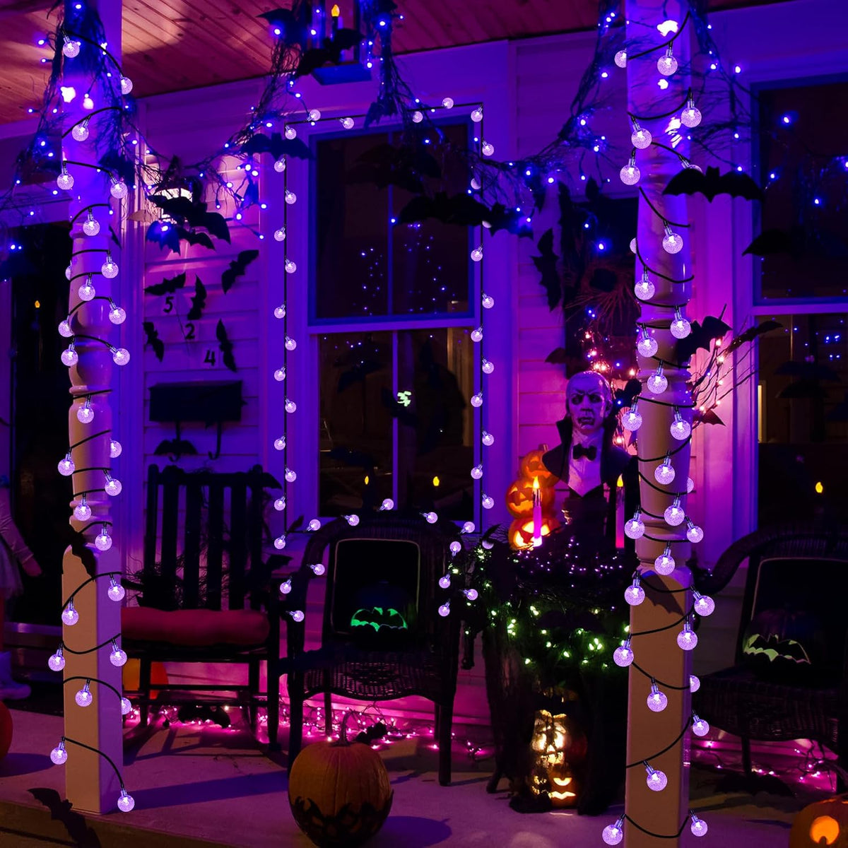 Moxled Solar Garden Lights Outdoor, 36ft 60 LED String Waterproof, Powered Crystal Ball Indoor/Outdoor Fairy Decorative for Garden, Patio, Yard, Festival, Parties (Purple)