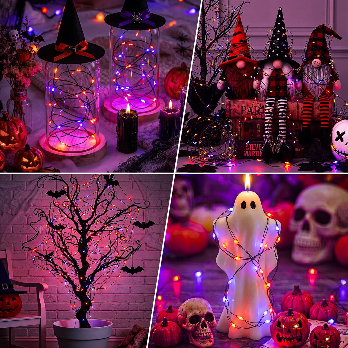 btfarm 2 Pack Halloween Orange Fairy Lights Battery Operated with Timer