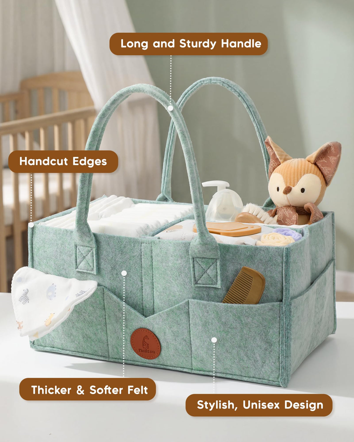 Maliton Nappy Caddy Organiser with 8 Pockets & Removable Dividers (Khaki)