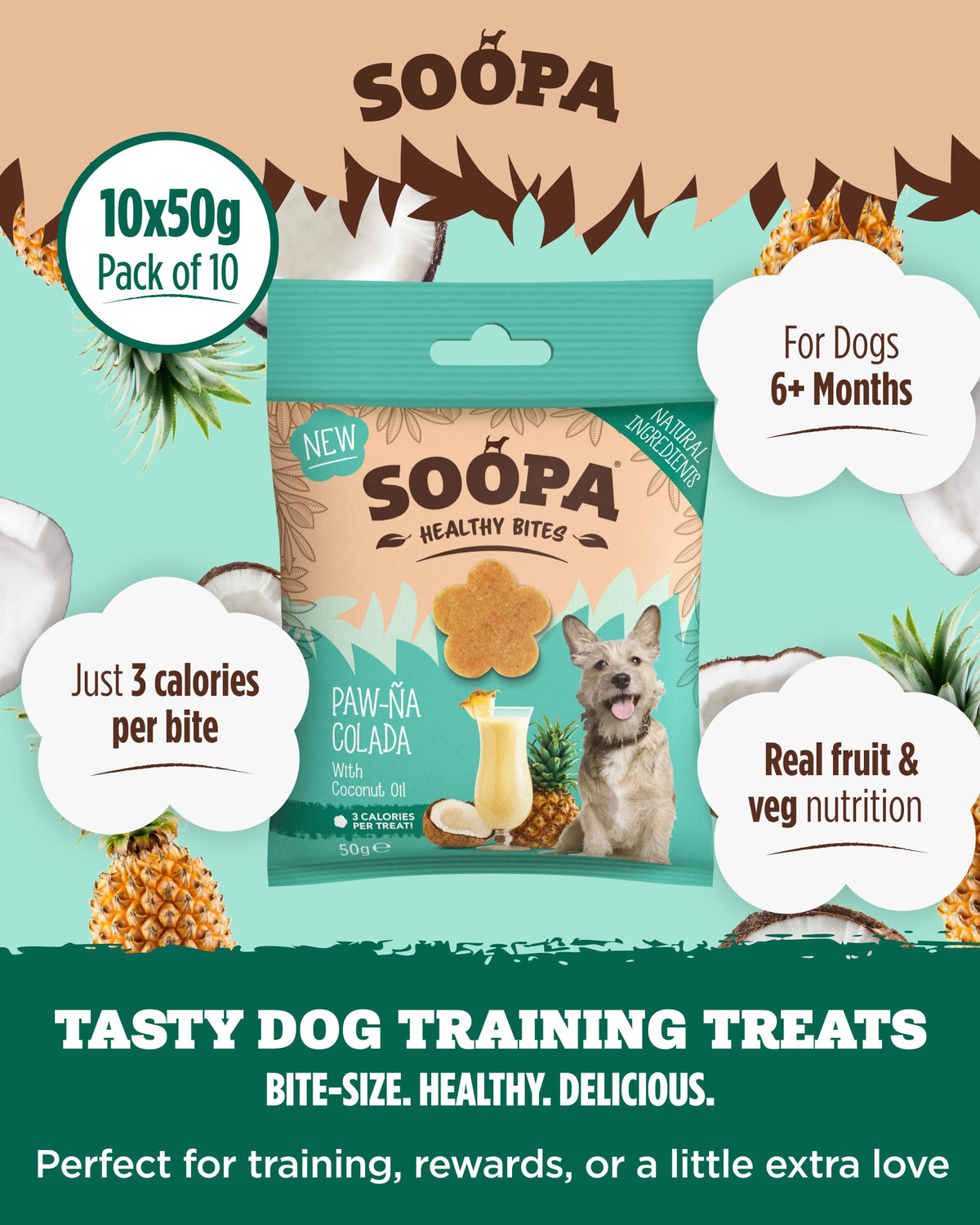 Soopa Strawberry Dog-Quiri Healthy Bites, Dog Training Treats, 50 g, 1-Pack