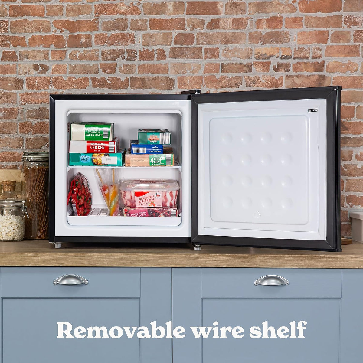 Russell Hobbs Mini Freezer 31 Litre Capacity Black Freestanding Table Top Small Freezer with Adjustable Feet, Removable Shelf & Reversible Door RHTTFZ0E1B