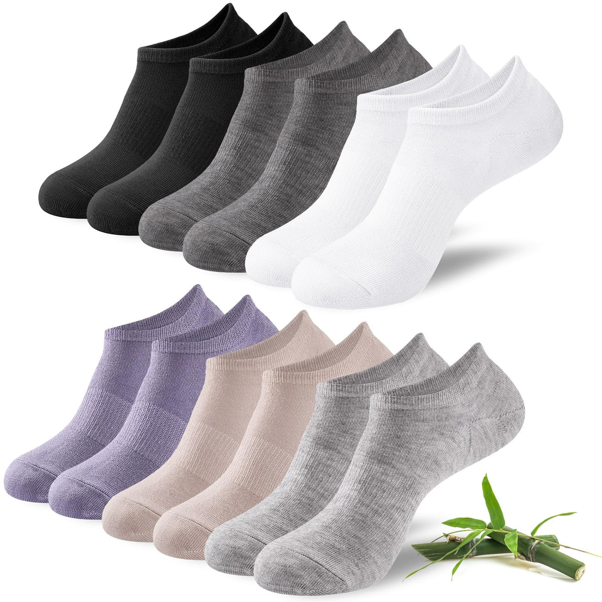 Niofind Bamboo Trainer Socks for Womens & Mens, 6 Pairs, Non Slip No Show
