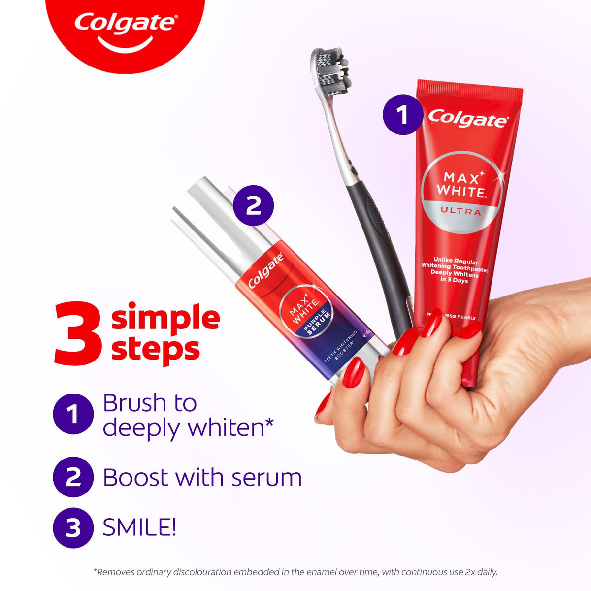 Colgate Max White Purple Reveal Teeth Whitening Toothpaste - Clinically Proven to Remove up to 100% of Surface Stains** - Fluoride Toothpaste - Colgate Multipack - 4 X 75ml